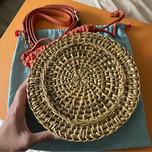 FRYE & CO Whicker Circle Purse Handbag Crossbody Orange - Picture 4 of 5